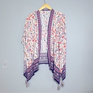Knox Rose Floral Kimono Tasseled Cardigan - Size XL